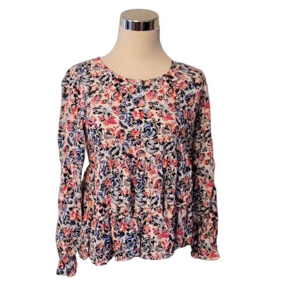 Jane and Delancey Blue White Red Floral Peasant Top Size S - Picture 3 of 8